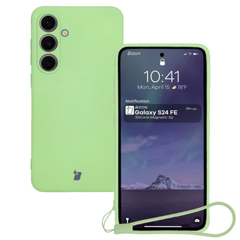 Silikonowe etui z pierścieniem magnetycznym Bizon Case Silicone Magnetic Sq do Galaxy S24 FE, jasnozielone