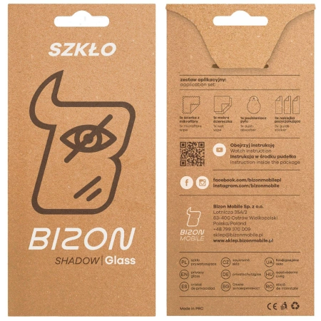 Prywatyzujące szkło hartowane Bizon Glass Edge Shadow do iPhone 15 Pro, przyciemniane z czarną ramką