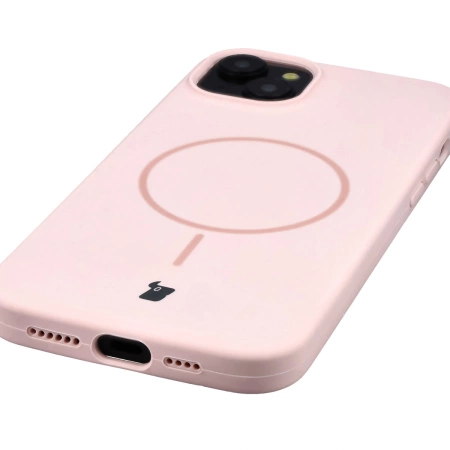 Silikonowe etui z pierścieniem magnetycznym Bizon Soft Case Magnetic do iPhone 15 Plus/14 Plus, jasnoróżowe