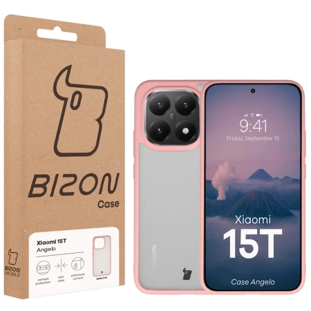 Etui Bizon Case Angelo do Xiaomi 15T, półprzezroczyste z jasnoróżową ramką