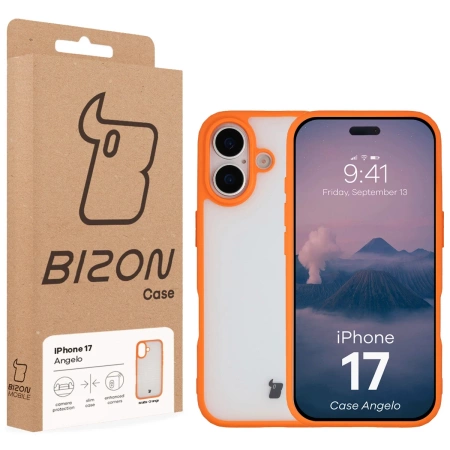 Etui Bizon Case Angelo do iPhone 17, półprzezroczyste z pomarańczową ramką