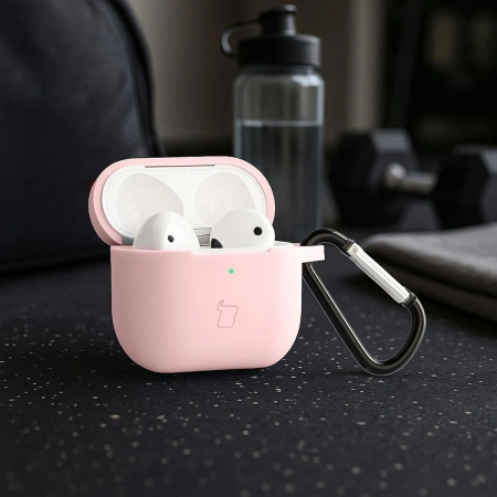 Silikonowe etui z karabińczykiem Bizon Case Headphone Silicone do AirPods 3, jasnoróżowe
