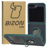 Etui z uchwytem na palec Bizon Case Hybrid Ring do Galaxy Z Flip6, przydymione z ciemnozieloną ramką