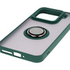 Etui z uchwytem na palec Bizon Case Hybrid Ring do Xiaomi 15, przydymione z ciemnozieloną ramką