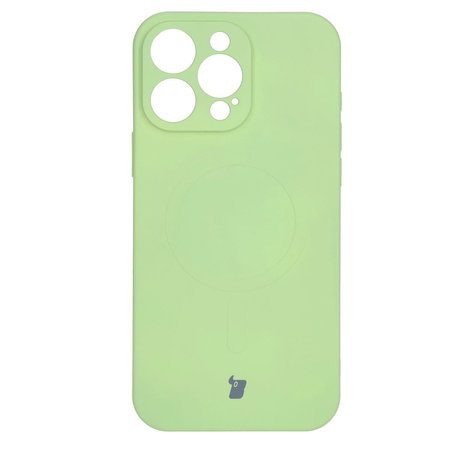 Silikonowe etui z pierścieniem magnetycznym Bizon Case Silicone Magnetic do iPhone 16 Pro, jasnozielone