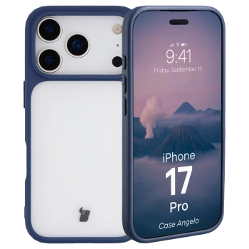 Etui Bizon Case Angelo do iPhone 17 Pro, półprzezroczyste z granatową ramką