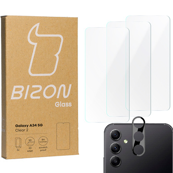 3x Szkło hartowane + szybka na aparat Bizon Glass Clear 2 Pack do Galaxy A34 5G
