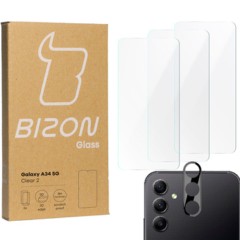 3x Szkło + szybka na aparat BIZON Clear 2 do Galaxy A34 5G