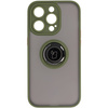 Etui z uchwytem na palec Bizon Case Hybrid Ring do iPhone 14 Pro, przydymione z zieloną ramką