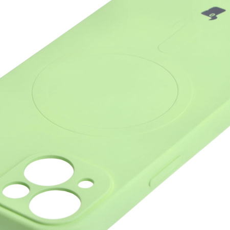 Etui silikonowe z pierścieniem magnetycznym Bizon Case Silicone Magnetic do iPhone 13, jasnozielone