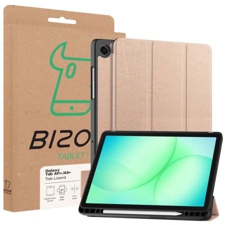 Etui z klapką Bizon Case Tab Lizard do Galaxy Tab A11 Plus / A9 Plus, różowozłote