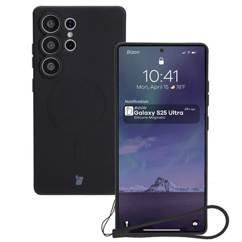 Silikonowe etui z pierścieniem magnetycznym Bizon Case Silicone Magnetic do Galaxy S25 Ultra, czarne