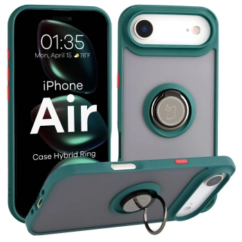 Etui z uchwytem na palec Bizon Case Hybrid Ring do iPhone Air, przydymione z ciemnozieloną ramką