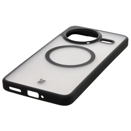 Etui z pierścieniem magnetycznym Bizon Case MatteO do Xiaomi Poco F7 Pro, przydymione-czarne