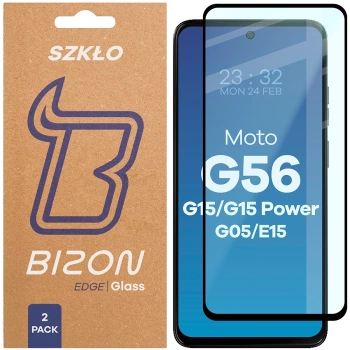 Szkło hartowane Bizon Glass Edge Duo do Motorola Moto G15 / G15 Power / G05 / E15 / G56 5G, czarna ramka, 2 sztuki