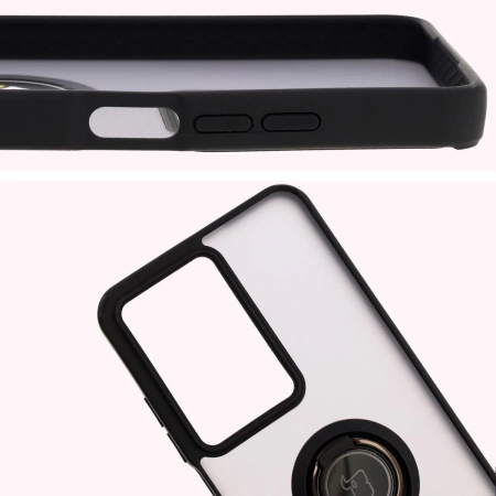Etui z uchwytem na palec Bizon Case Hybrid Ring do Realme C75 4G / 14x 5G, przydymione z czarną ramką