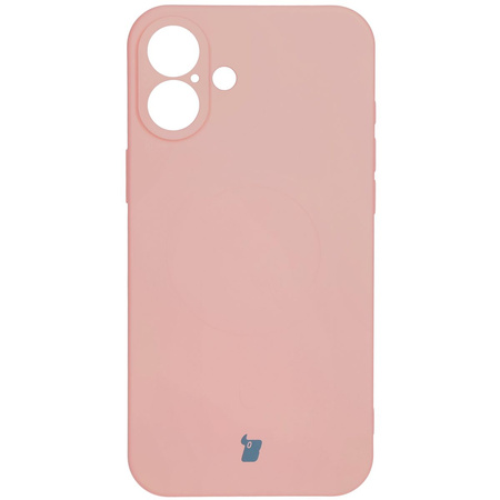 Silikonowe etui z pierścieniem magnetycznym Bizon Case Silicone Magnetic do iPhone 16 Plus, jasnoróżowe