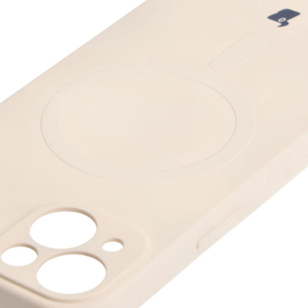 Etui silikonowe z pierścieniem magnetycznym Bizon Case Silicone Magnetic do iPhone 13, beżowe