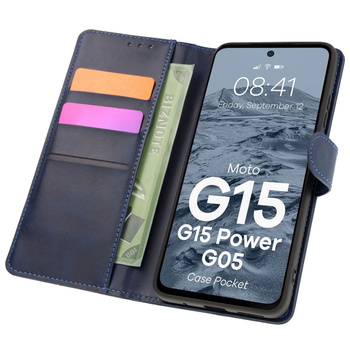 Etui z klapką Bizon Case Pocket do Motorola Moto G15 / G15 Power / G05, granatowe