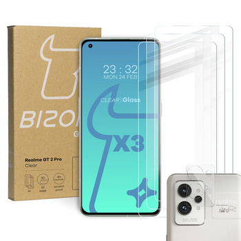 Szkło hartowane Bizon Glass Clear - 3 szt. + obiektyw, Realme GT 2 Pro