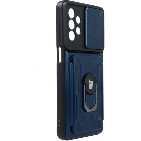Etui Bizon Case Camshield Card Slot Ring do Galaxy A23 5G / 4G, granatowe