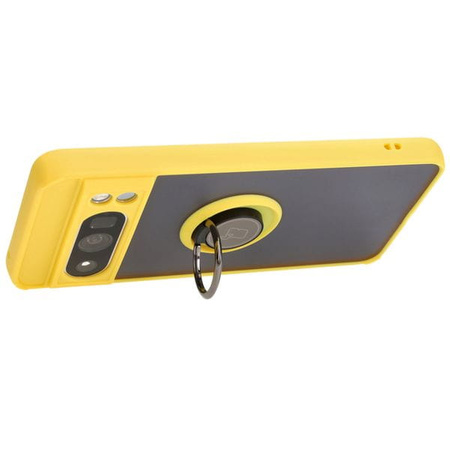 Etui z uchwytem na palec Bizon Case Hybrid Ring do Google Pixel 8 Pro, przydymione z żółtą ramką