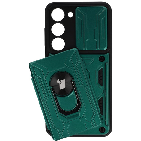Etui Bizon Case Camshield Card Slot Ring do Samsung Galaxy S23, zielone