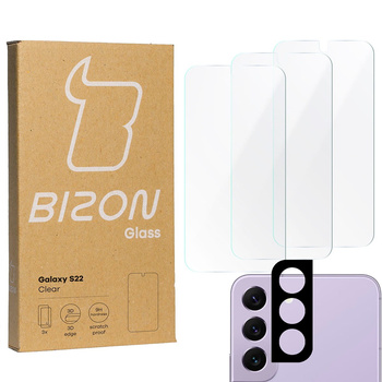 3x Szkło hartowane + szybka na aparat Bizon Glass Clear Pack do Galaxy S22