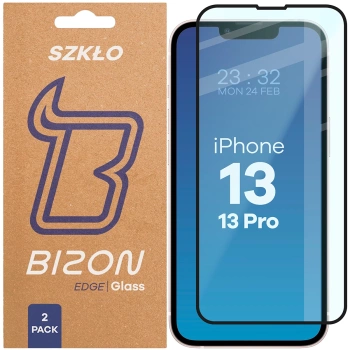Szkło hartowane Bizon Glass Edge Duo do iPhone 13 / 13 Pro, czarna ramka, 2 sztuki