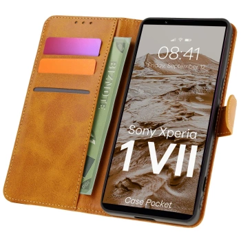 Etui z klapką Bizon Case Pocket do Xperia 1 VII, brązowe