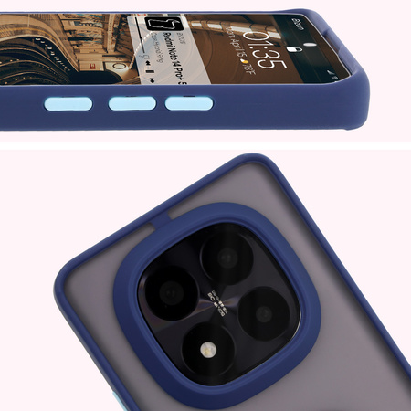 Etui z uchwytem na palec Bizon Case Hybrid Ring do Xiaomi Redmi Note 14 Pro Plus 5G, przydymione z granatową ramką