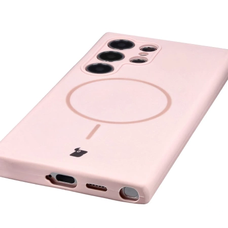 Silikonowe etui z pierścieniem magnetycznym Bizon Soft Case Magnetic do Galaxy S24 Ultra, jasnoróżowe