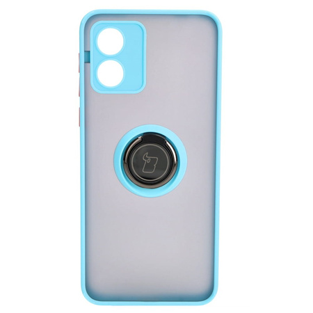 Etui z uchwytem na palec Bizon Case Hybrid Ring do Motorola Moto E13, przydymione z jasnoniebieską ramką