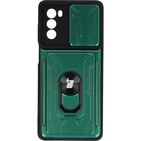Etui Bizon Case Camshield Card Slot Ring do Moto G62 5G, zielone