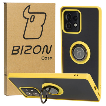 Etui z uchwytem na palec Bizon Case Hybrid Ring do Motorola Edge 40 Pro, przydymione z żółtą ramką