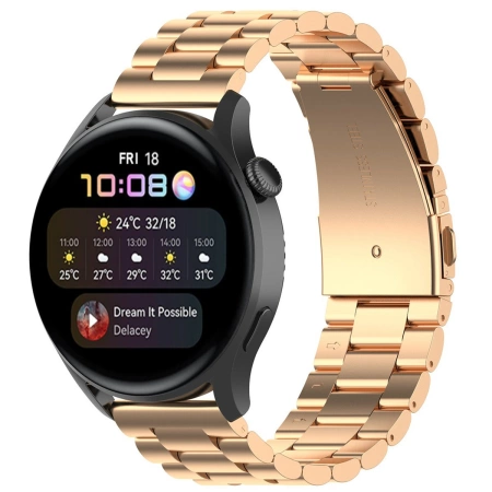 Pasek ze stali nierdzewnej do smartwatcha, Bizon Strap Watch Aura, QuickRelease 20 mm, różowozłoty
