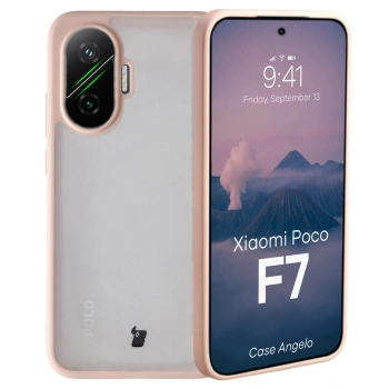 Etui Bizon Case Angelo do Xiaomi POCO F7, półprzezroczyste z różową ramką