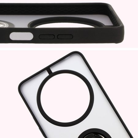 Etui z uchwytem na palec Bizon Case Hybrid Ring do Xiaomi Redmi 14C 4G / POCO C75, przydymione z czarną ramką