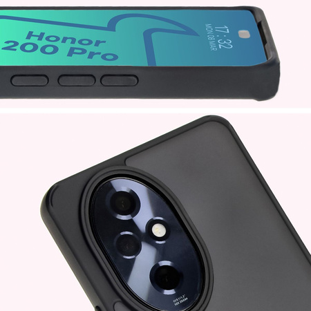 Etui z uchwytem na palec Bizon Case Hybrid Ring do Honor 200 Pro, przydymione z czarną ramką