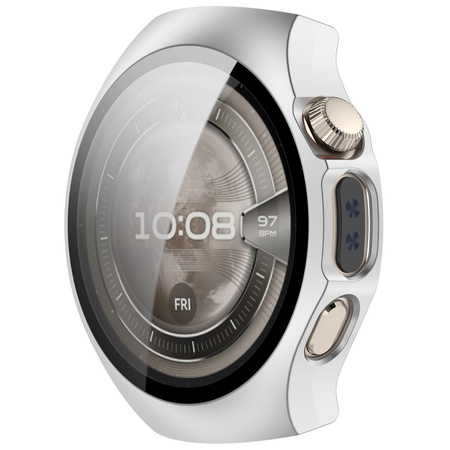 Etui ze szkłem do zegarka Bizon Case+Glass Watch do Huawei Watch 5 42 mm, satynowe srebrne