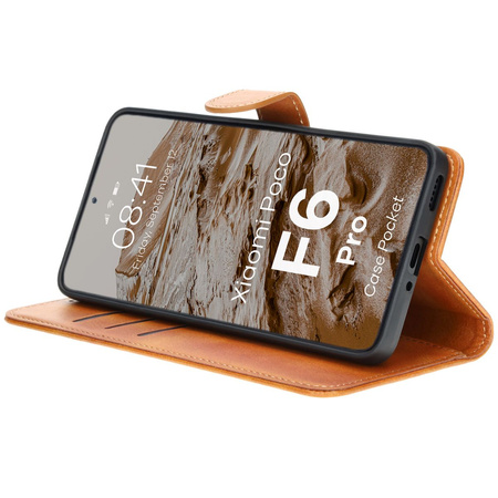 Etui z klapką Bizon Case Pocket do Xiaomi Poco F6 Pro, brązowe