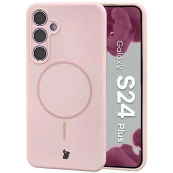 Silikonowe etui z pierścieniem magnetycznym Bizon Soft Case Magnetic do Galaxy S24 Plus, jasnoróżowe