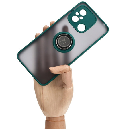 Etui z uchwytem na palec Bizon Case Hybrid Ring do Xiaomi Redmi 12C, przydymione z ciemnozieloną ramką