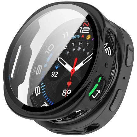 Etui ze szkłem do zegarka Bizon Case+Glass Watch do Samsung Galaxy Watch 8 44 mm, czarne