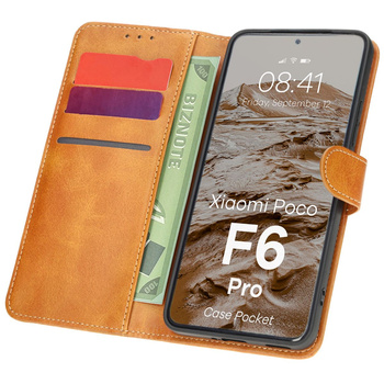 Etui z klapką Bizon Case Pocket do Xiaomi Poco F6 Pro, brązowe