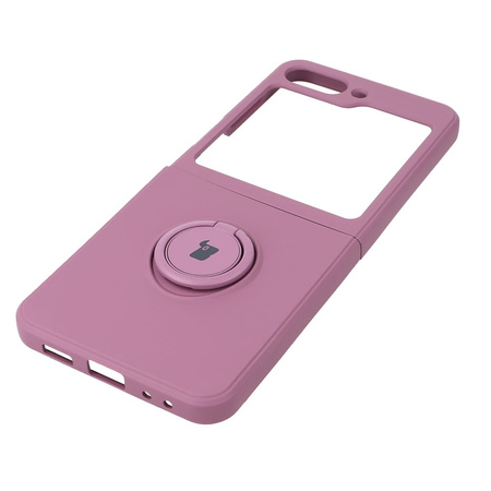 Etui Bizon Case Silicone Ring Sq do Galaxy Z Flip5, ciemnofioletowe