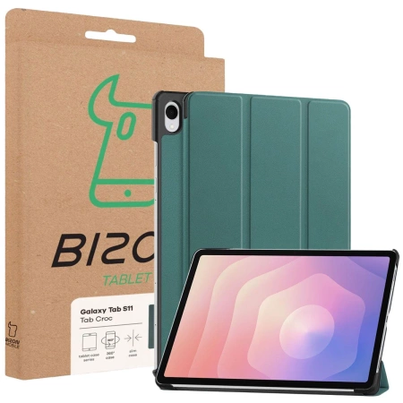 Etui z klapką Bizon Case Tab Croc do Galaxy Tab S11, ciemnozielone