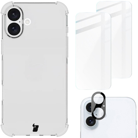 Etui + 2x szkło hartowane + szkiełko na obiektyw Bizon Case Clear Pack do iPhone 16 Plus