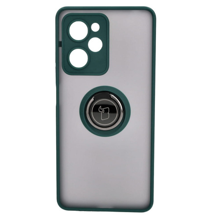 Etui z uchwytem na palec Bizon Case Hybrid Ring do Xiaomi Poco X5 Pro, przydymione z ciemnozieloną ramką