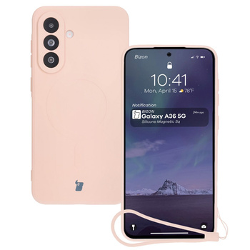 Silikonowe etui z pierścieniem magnetycznym Bizon Case Silicone Magnetic Sq do Galaxy A36 5G, jasnoróżowe